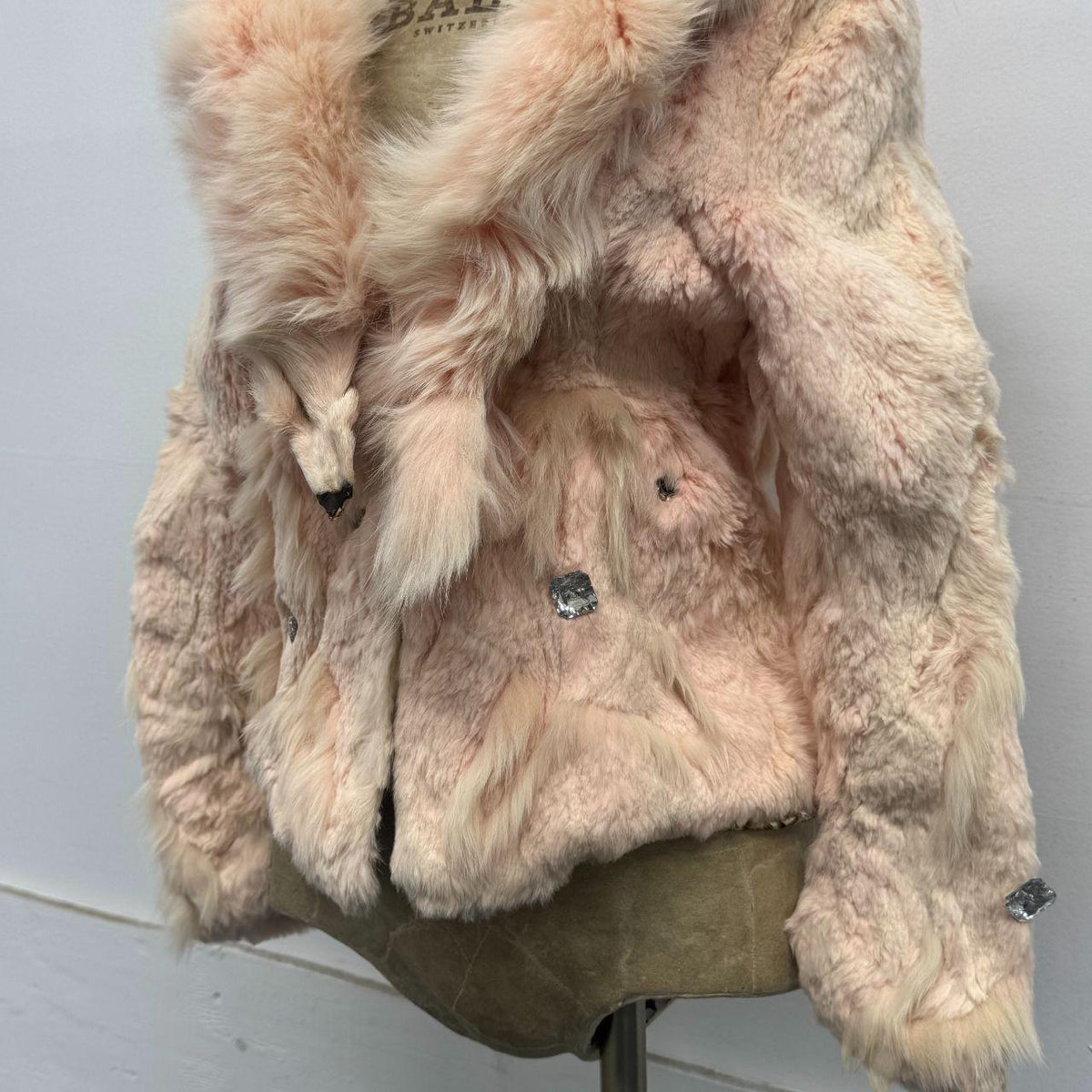 Vintage Y2K Baby Pink Pastel Rabbit & Fox Fur Jacket Coat w Rhinestones