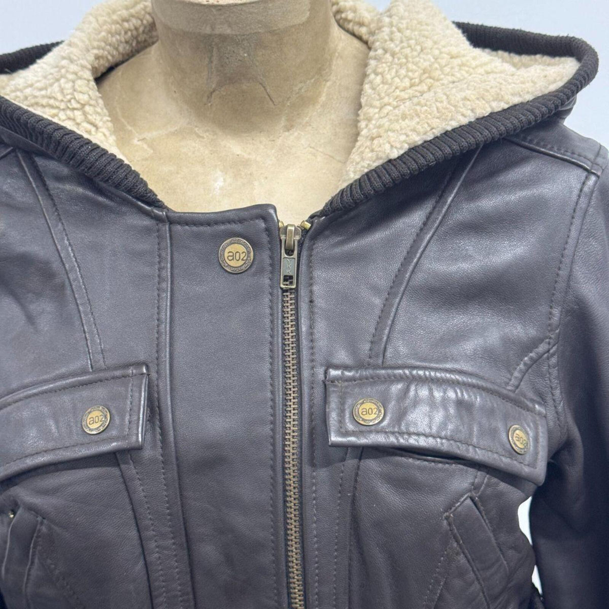 Vintage Azona AO2 Brown Lamb Nappa Leather Split-Hood Aviator Jacket