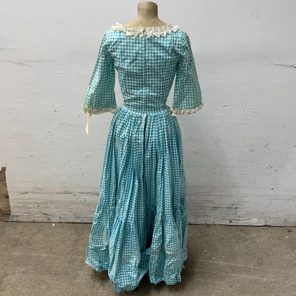Vintage Film Costume 70s Teal Gingham Prairie Maxi Dress XXS