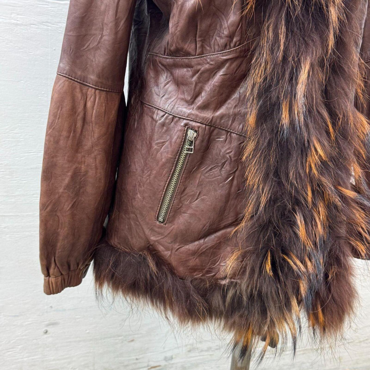 Vintage Y2K Sheepskin Leather & Raccoon Fur Penny Lane Jacket Coat
