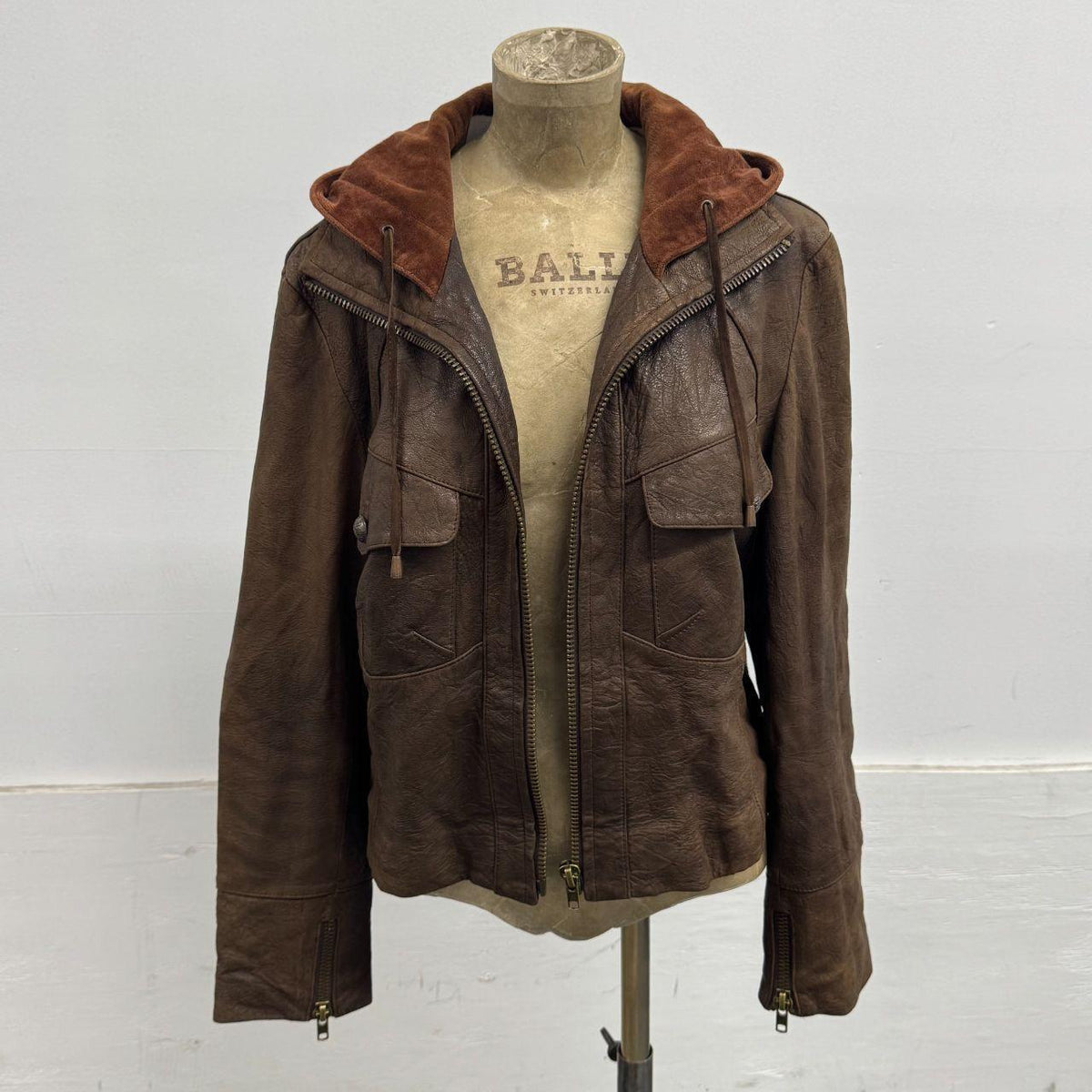 Vintage Brown Layered Hooded Y2K Leather Jacket