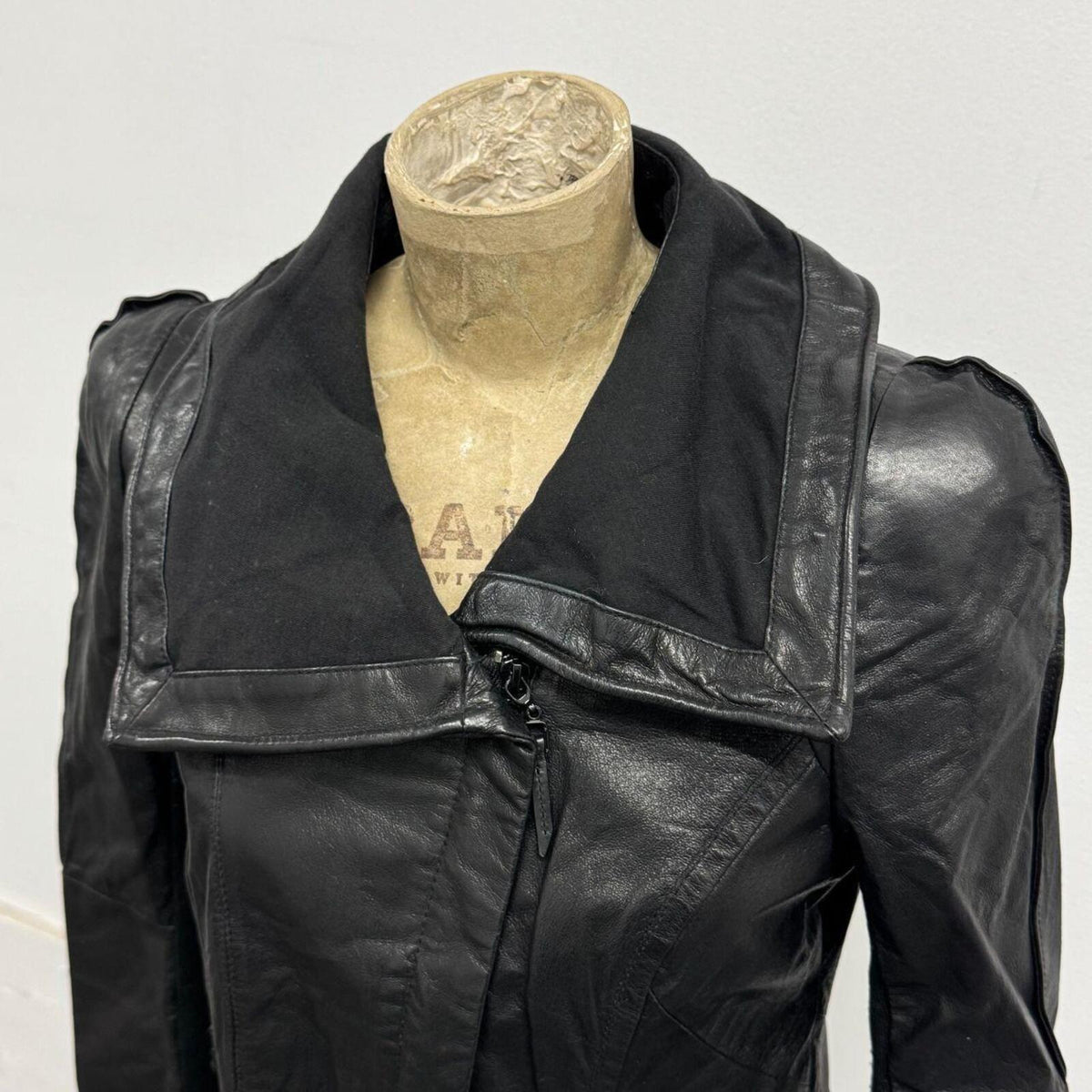 Vintage Black Big Collar Avant Garde Leather Jacket