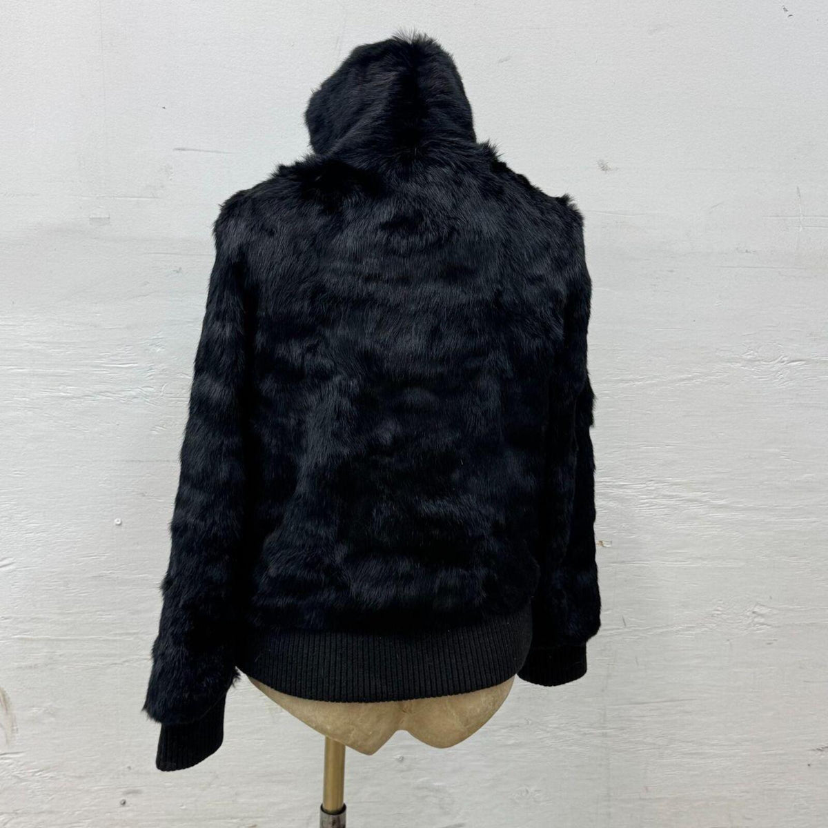 Vintage Y2K Versace Jeans Signature Black Rabbit Fur Jacket Coat