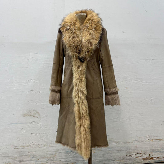 Vintage Emely Essence Raccoon Fur Leather Long Afghan Penny Lane Coat