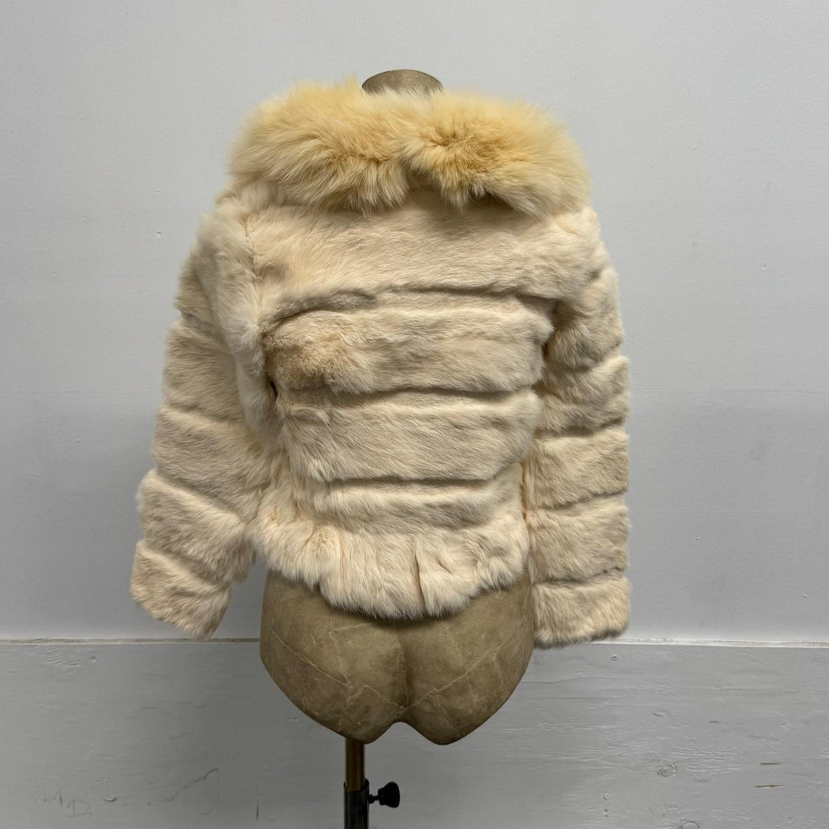 Vintage Y2K Cream Rabbit & Fox Fur Jacket Coat