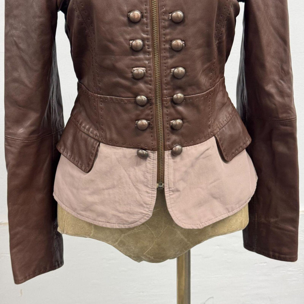 Vintage Brown Military Marching Band Napoleon Style Leather Jacket Etam