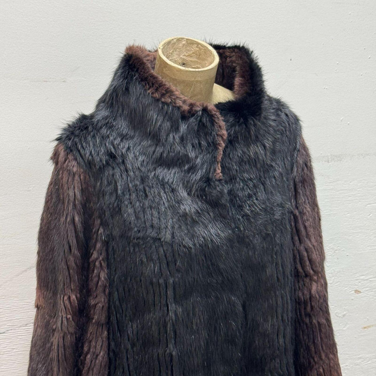 Y2K Vintage Espresso Brown Muskrat Fur Longline Coat