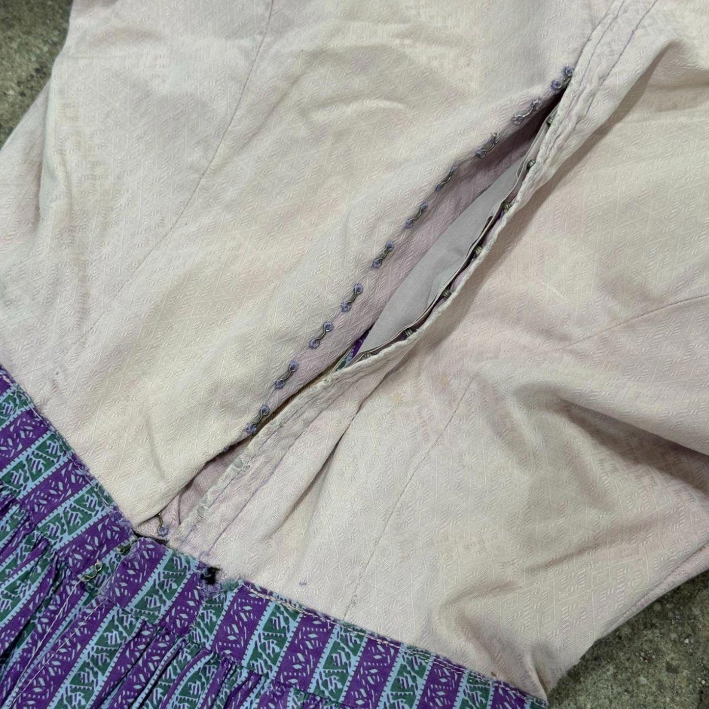 70s does 40s Vintage Purple & White Striped Cotton Prairie Dress Film Costume