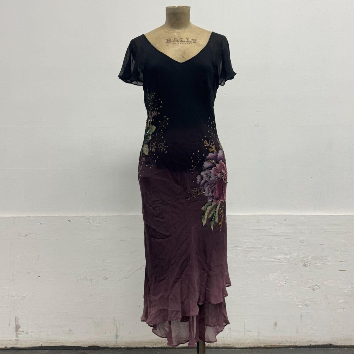 Vintage Noir & Aubergine Ombré Silk Beaded Embellished Gown