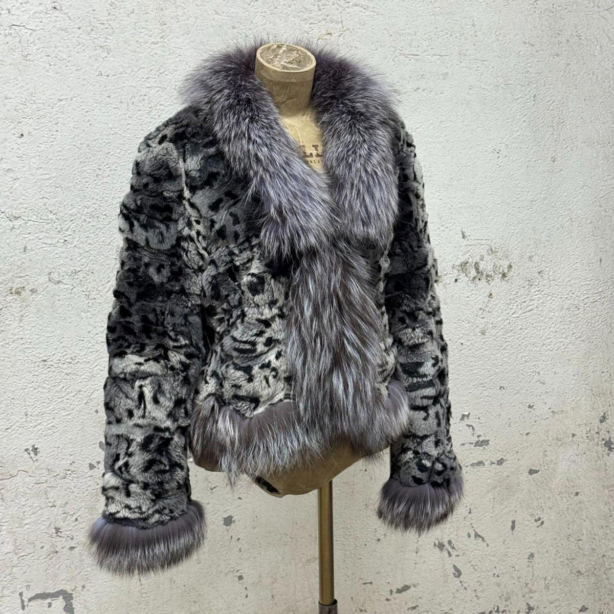 Vintage Y2K Rabbit & Silver Fox Fur Jacket Coat