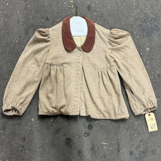 Vintage Film Costume 40s 50s Does Victorian Antique Style Tan Bodice S