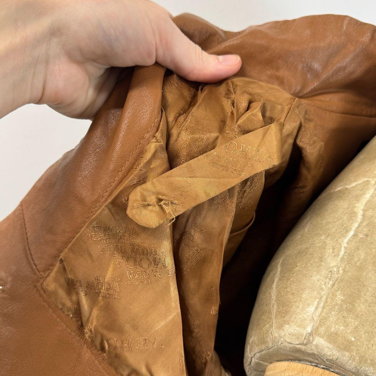 Vintage Tan Funnel Neck Asymmetric Avant Garde Leather Jacket
