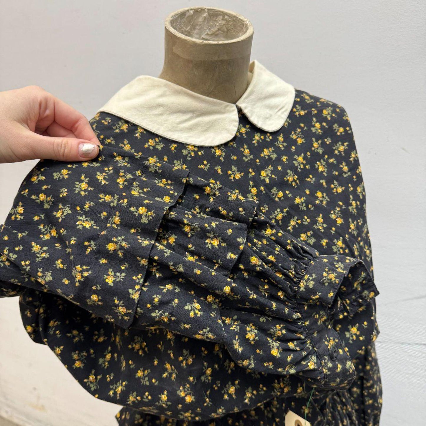 Vintage 1950s Studio-Made Black Calico Western Prairie Dress Movie Costume XS