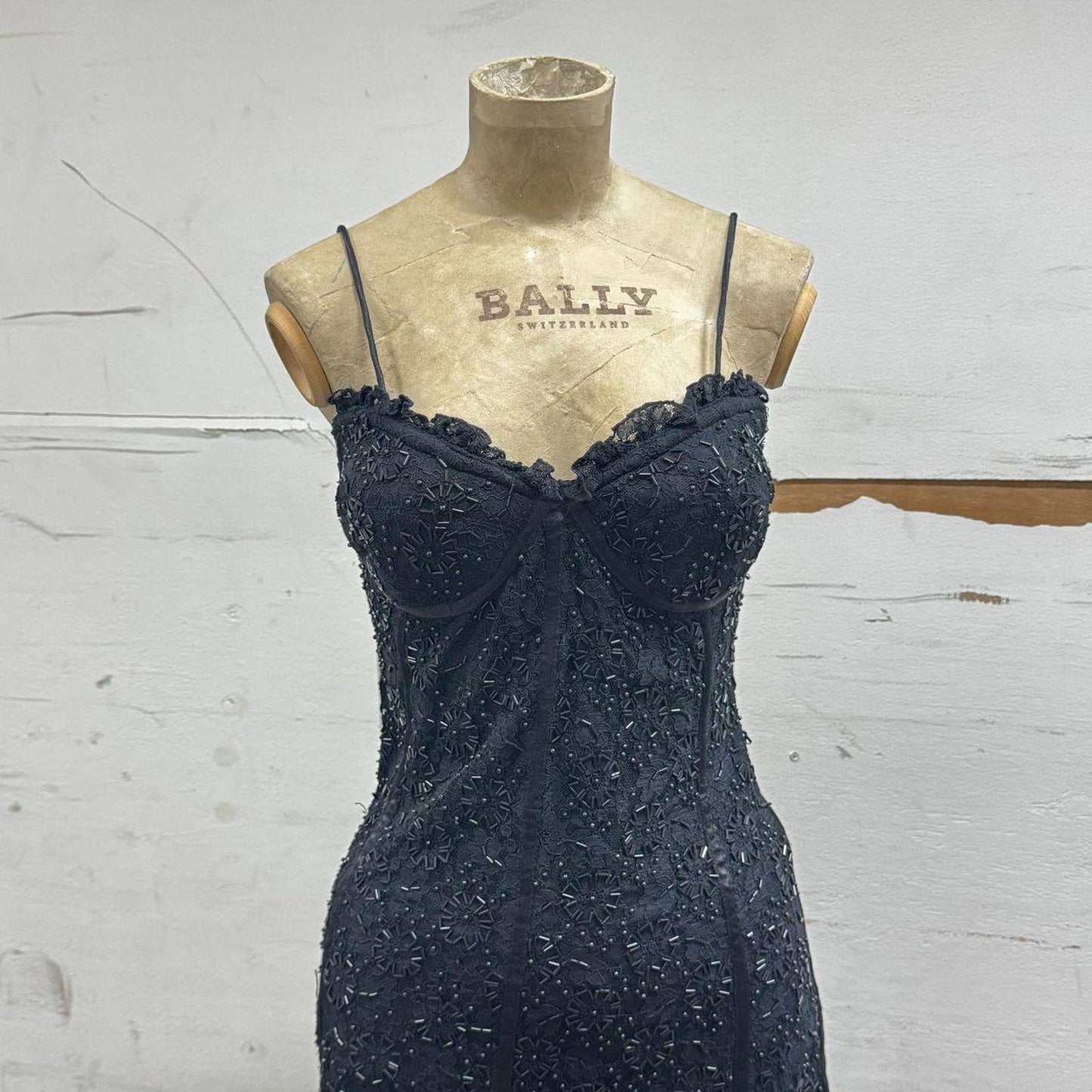 Y2k Vintage Di Francesco Black Beaded Lace Midi Dress