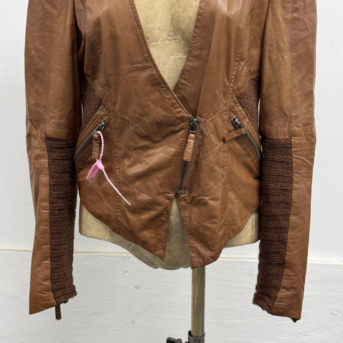 Vintage Brown Moto Asymmetric Avant Garde Leather Jacket