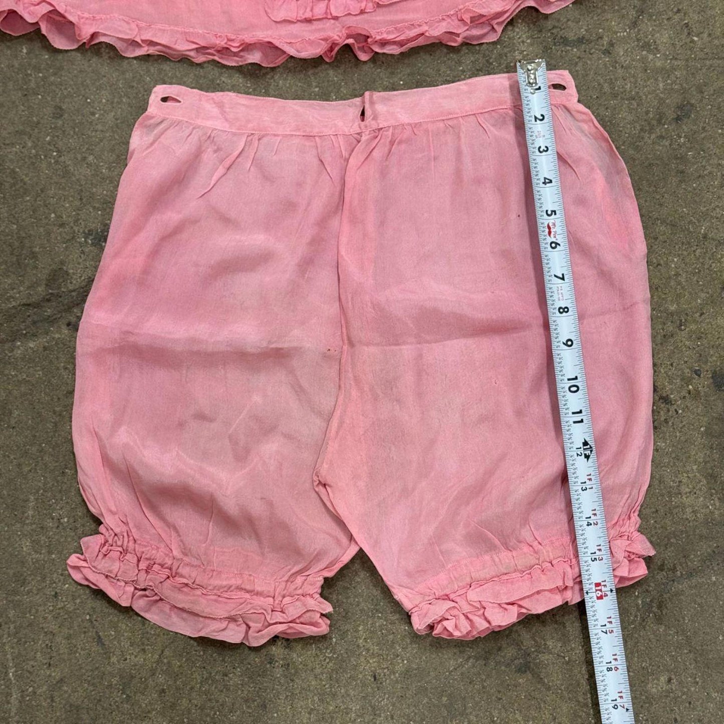 Vintage 1920s Pink Silk Ruffle Bloomers Lingerie Set