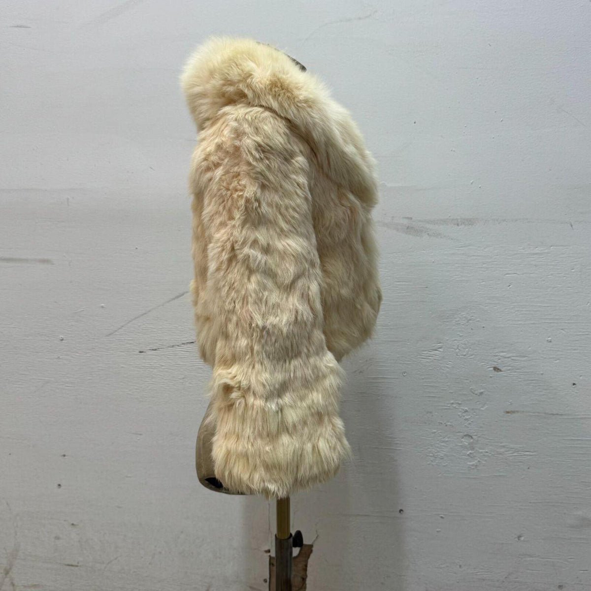 Y2K Vintage Cream Blush Pink Rabbit & Fox Fur Cropped Jacket Coat