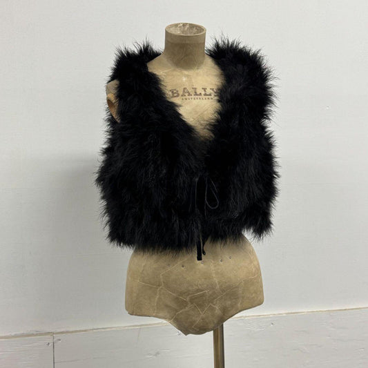 Y2K Vintage Black Marabou Ostrich Feather Vest