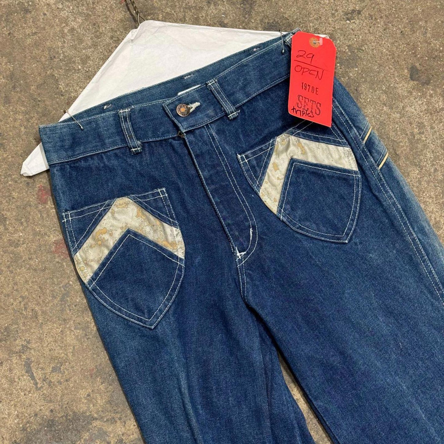 Vintage 70s Metallic Mixed-Panel Flare Jeans S