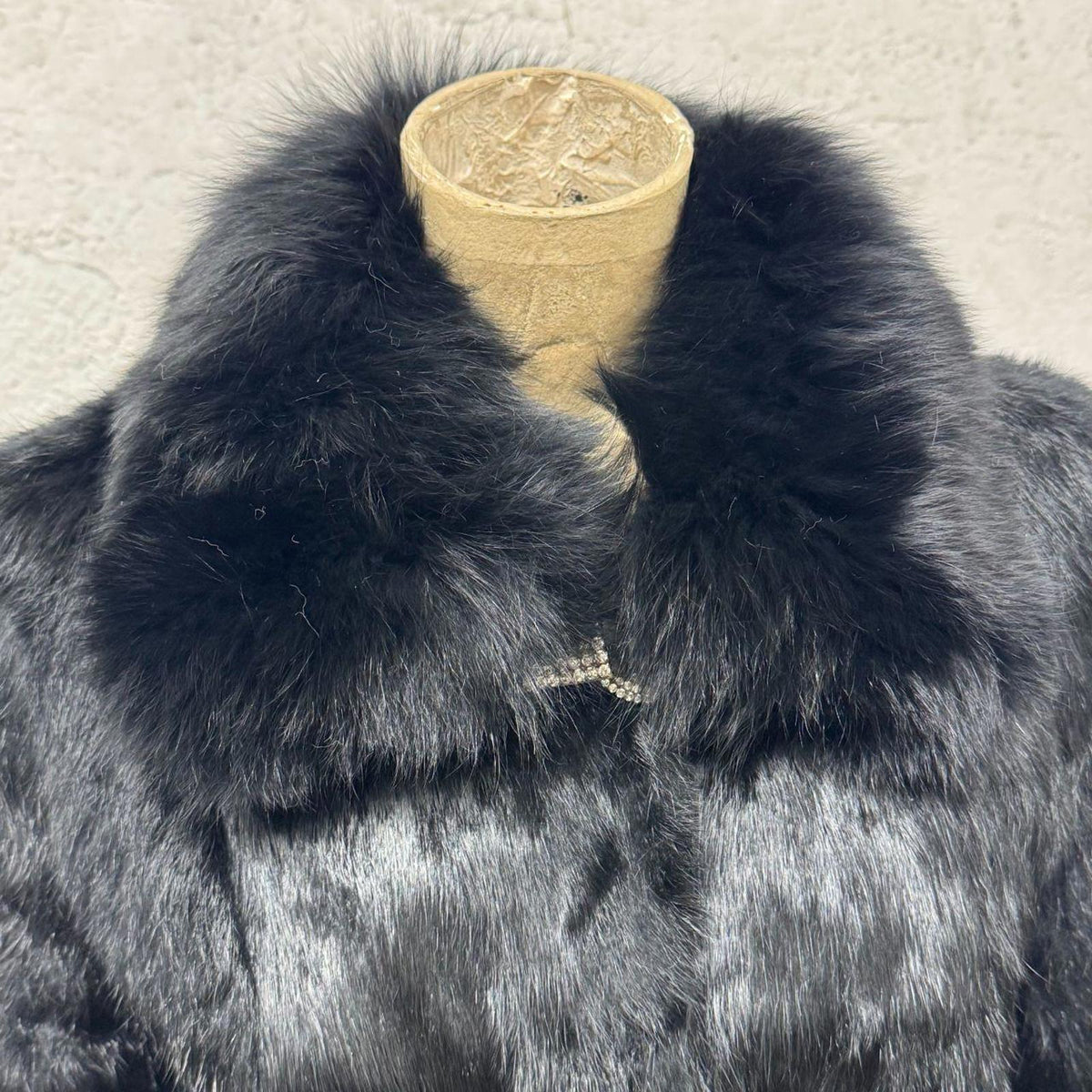 Vintage Y2K Jet-Black Rabbit & Fox Fur Jacket S Coat