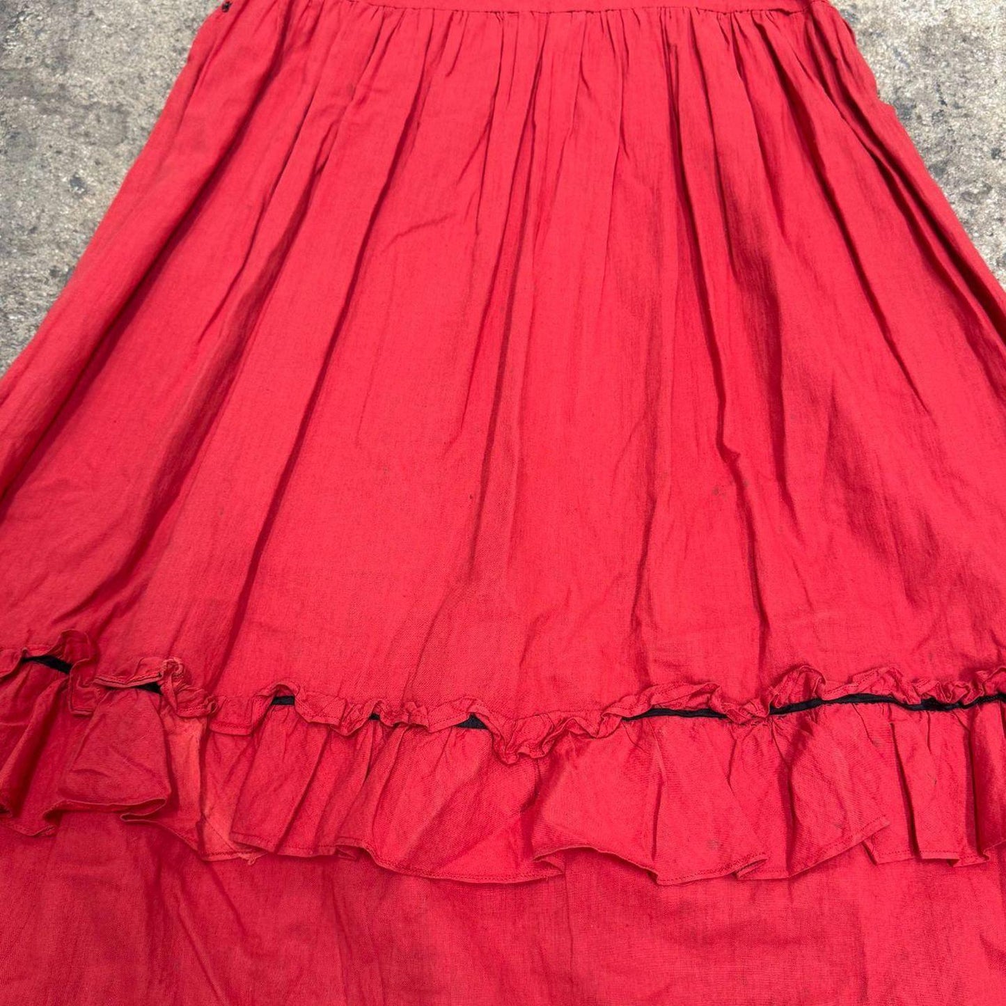 Red 50s does Victorian Vintage Cotton Empire Waist Babydoll Ruffled Maxi Dress
