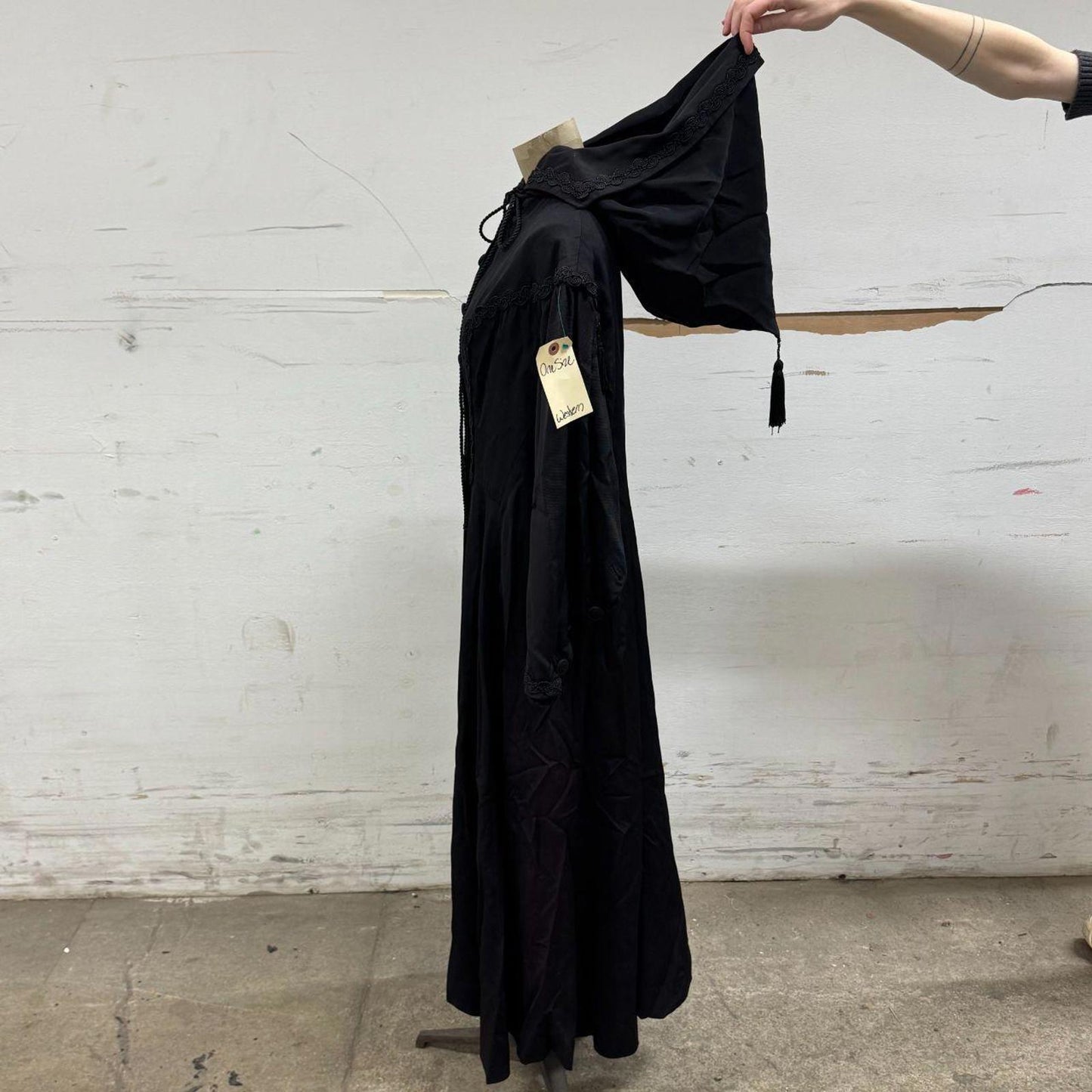 Vintage 50s Black Hooded Victorian Style Cloak Trench Coat