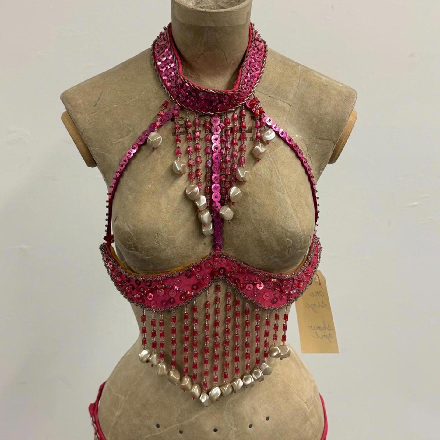 Vintage Hot Pink Sequin Burlesque Showgirl Costume Set