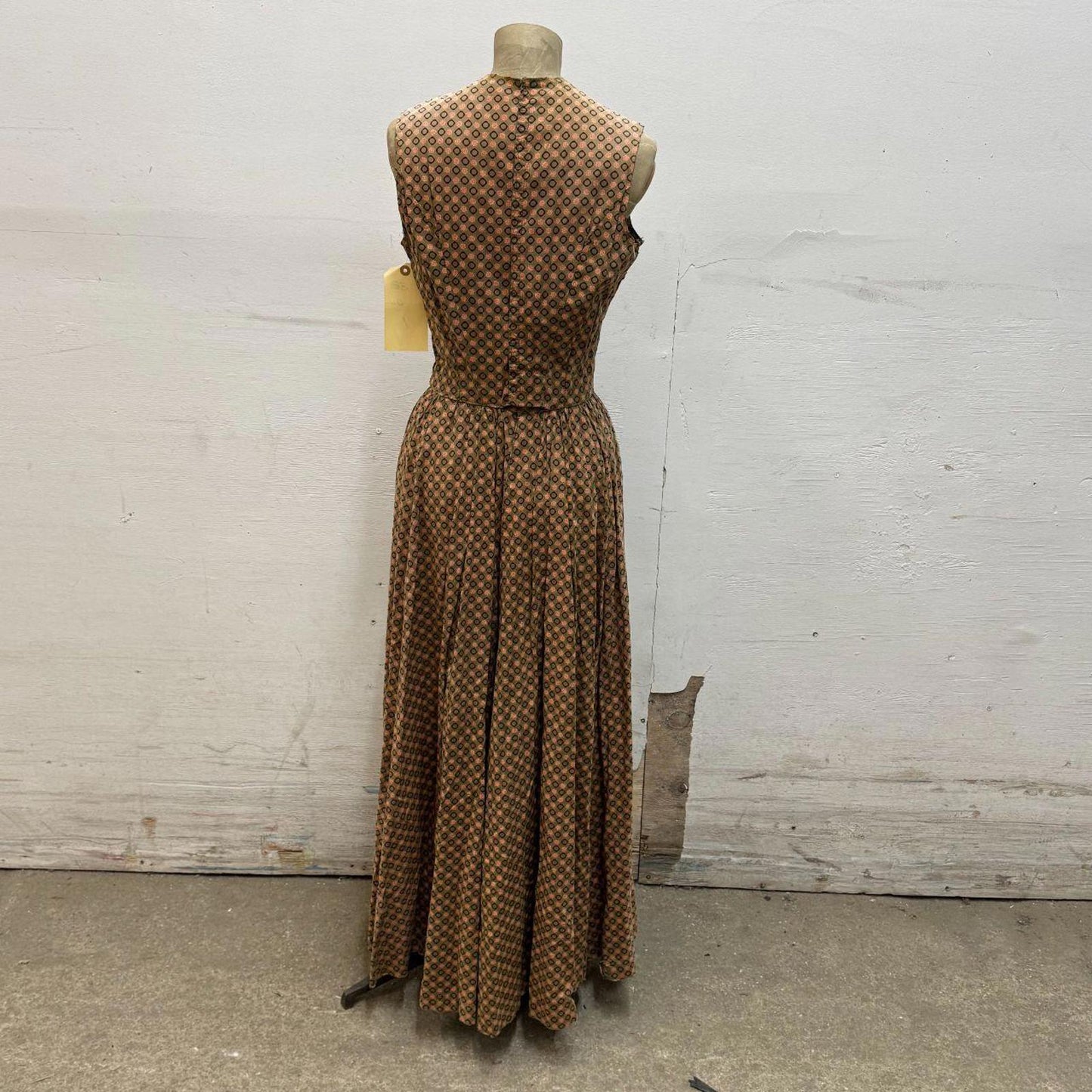 Vintage 1950s Studio-Made Tan Geometric Western Prairie Dress Movie Costume XS