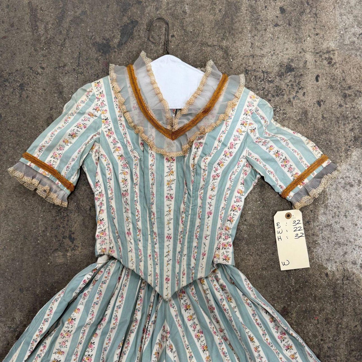 Vintage 40s does 1800s Victorian Blue Pink 2pc Gown Prairie Dress Film Costume