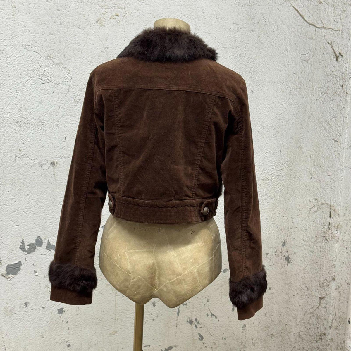 Y2K Vintage Brown Beaded & Rabbit Fur Cropped Bolero Jacket
