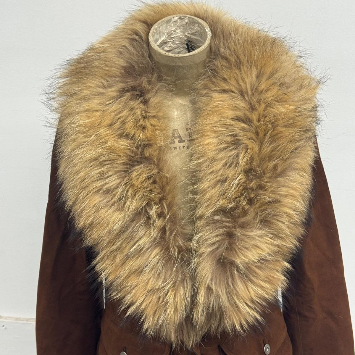 Vintage Folli Follie Italian Brown Suede Leather Jacket w Raccoon Fur Collar