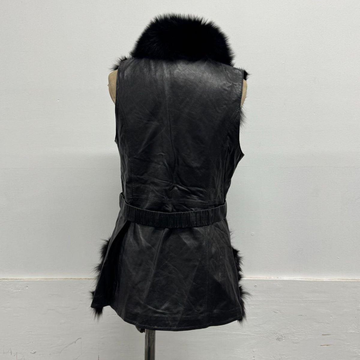 Vintage Black Full Fox Fur & Leather Vest