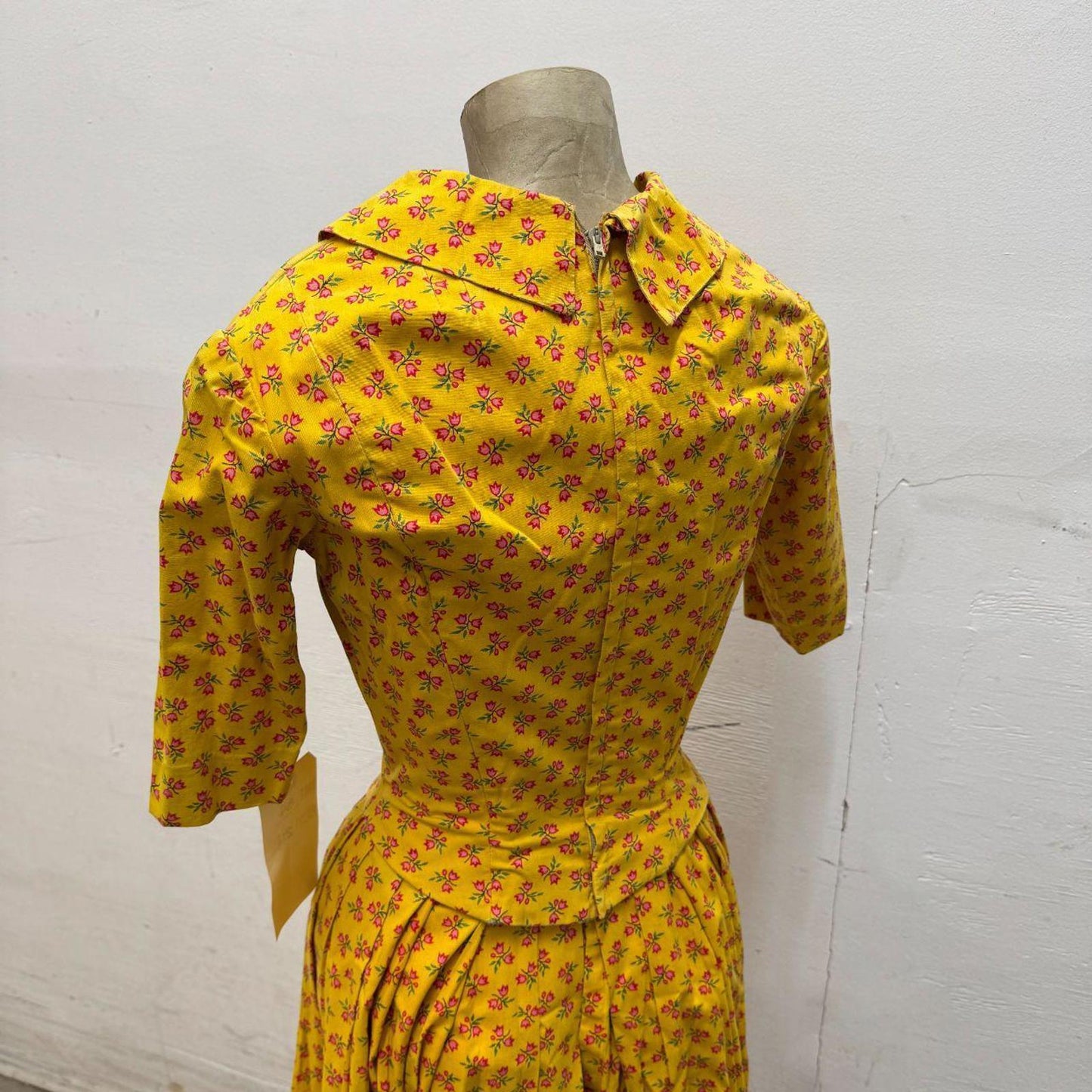 Vtg 1950s Studio-Made Western Prairie Maxi Dress Set Yellow Calico Movie Costume