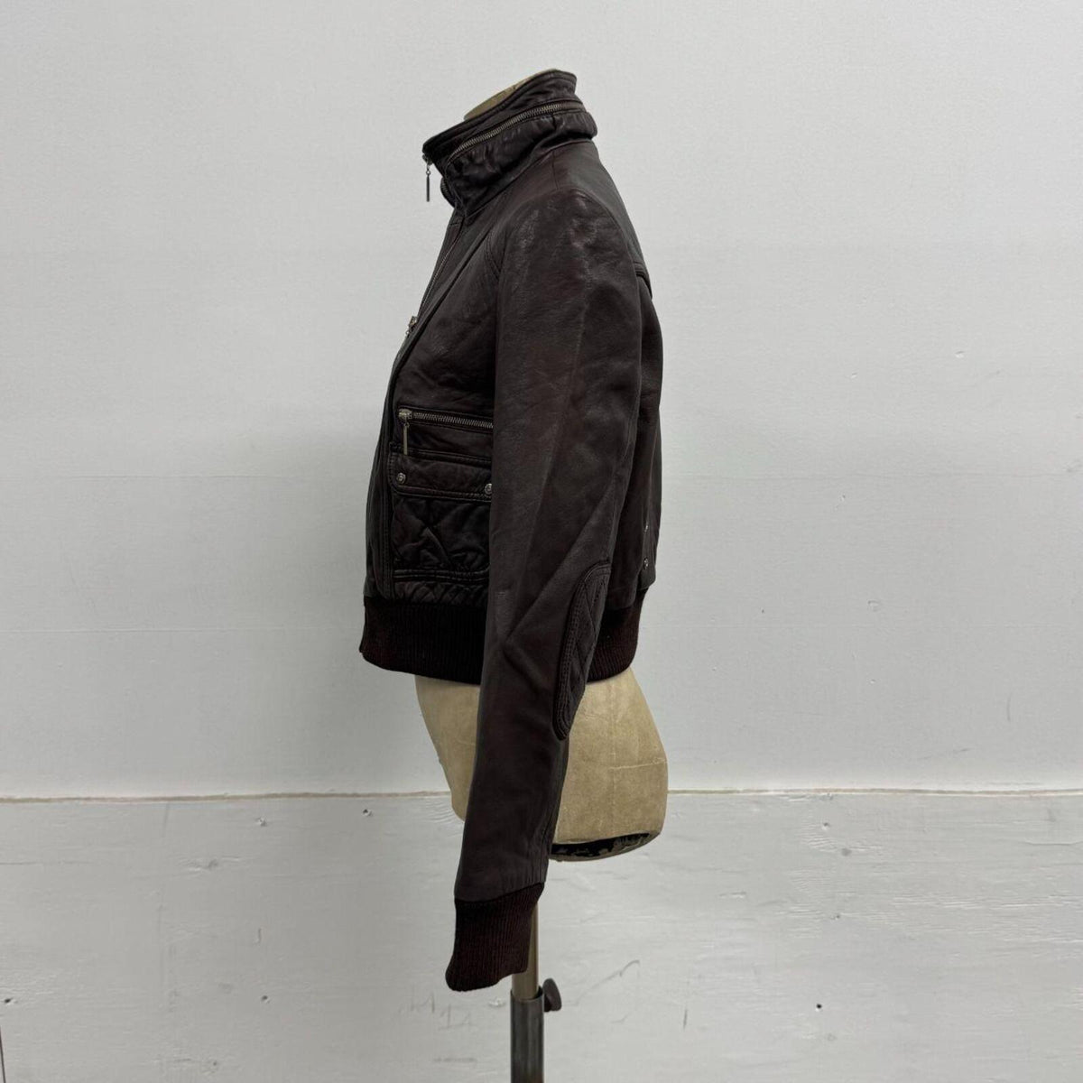 Vintage Brown Triple Zip Leather Aviator Bomber Jacket