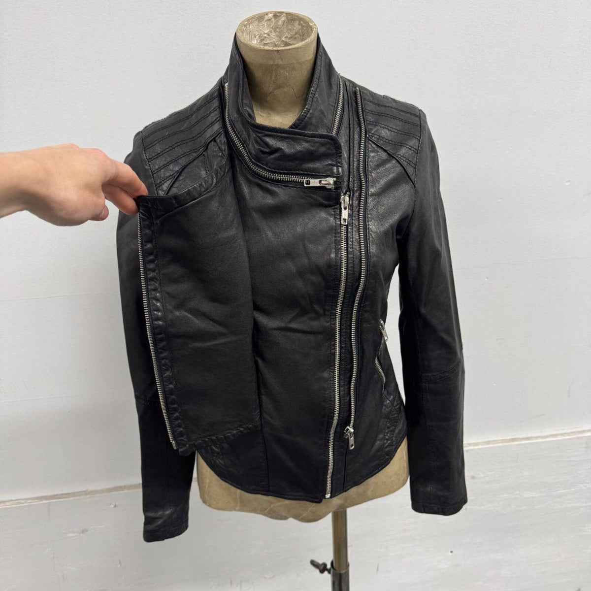 Vintage Black Multi-layer Asymmetric Avant Garde Leather Jacket