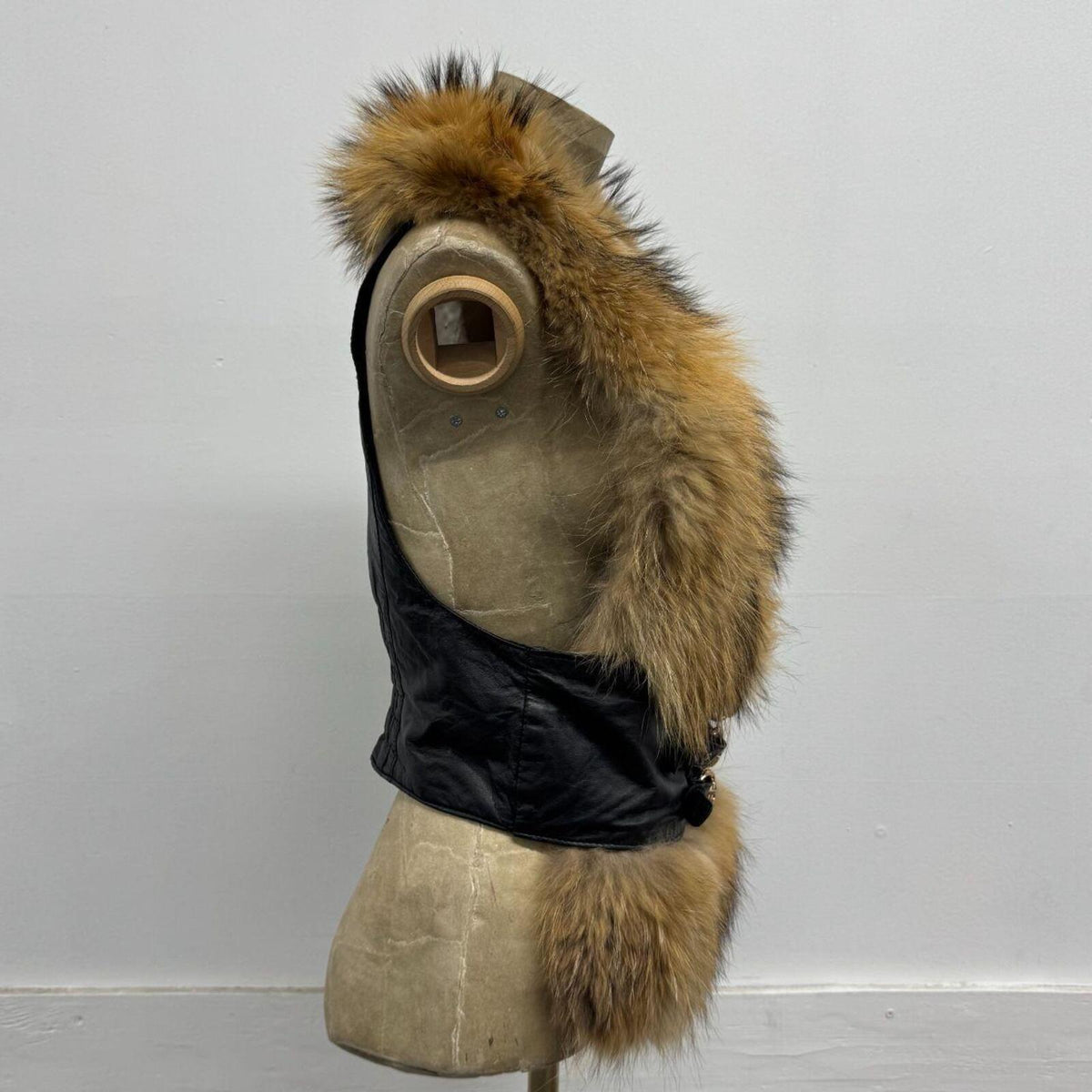 Vintage Y2K Raccoon Fur & Leather Belted Vest