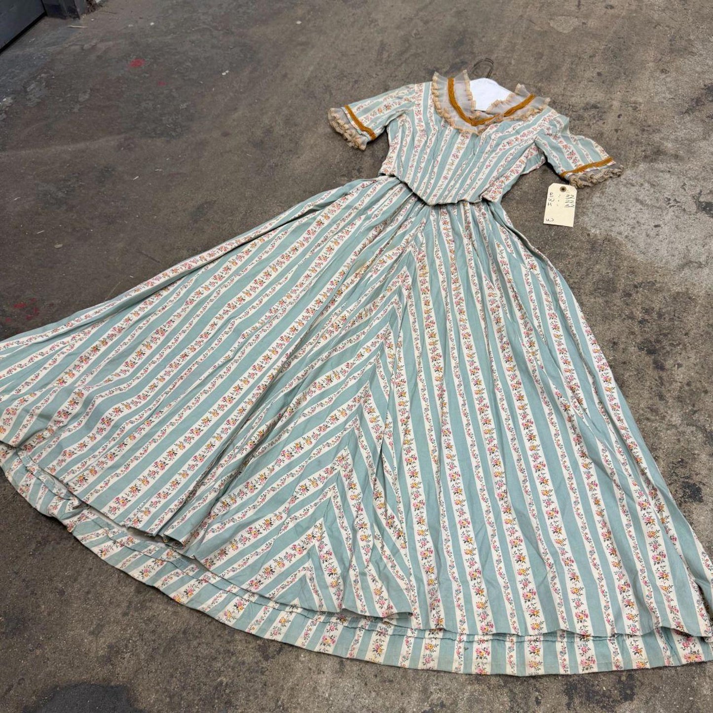 Vintage 40s does 1800s Victorian Blue Pink 2pc Gown Prairie Dress Film Costume