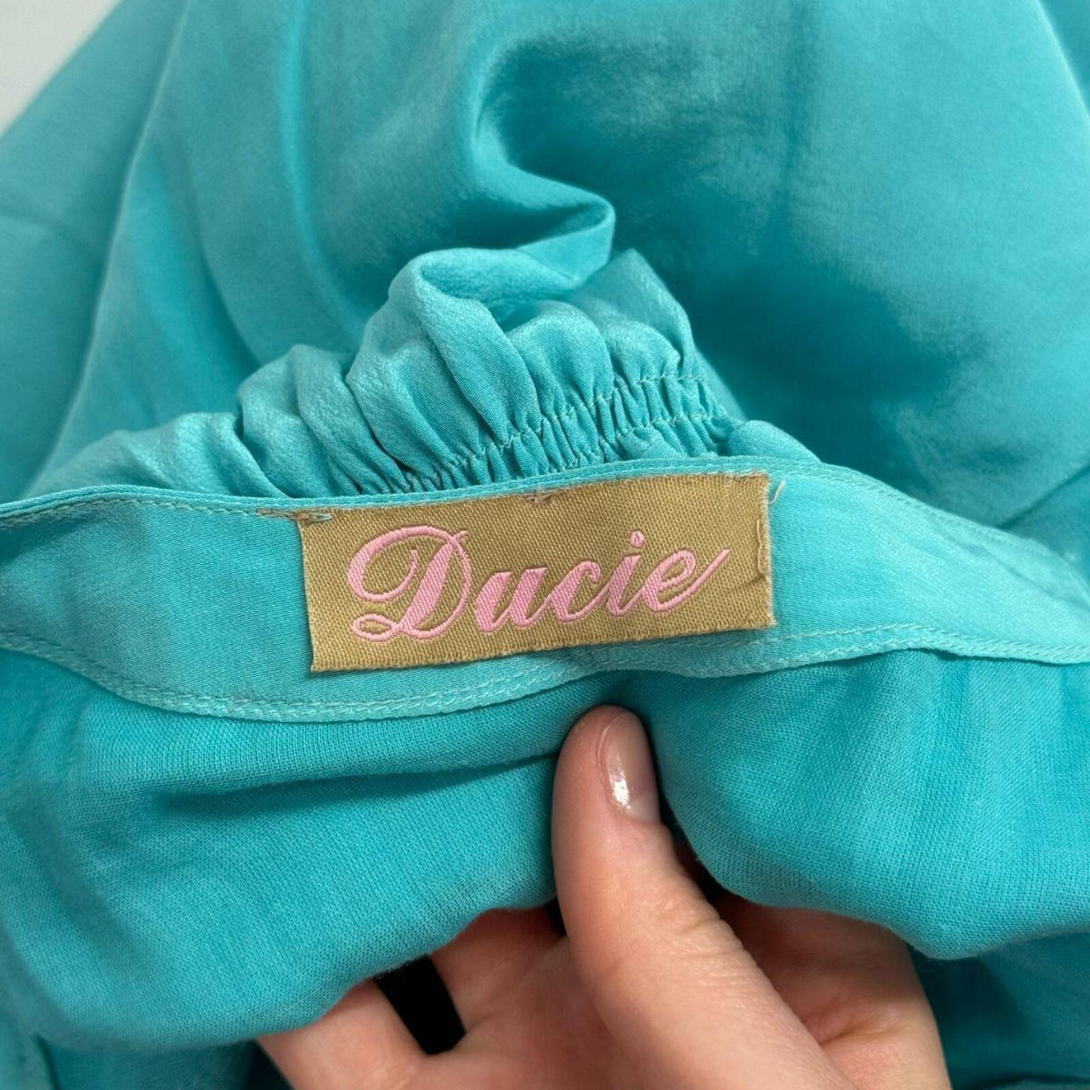 Vintage Ducie 100% Silk Teal Button-Front Mini Dress