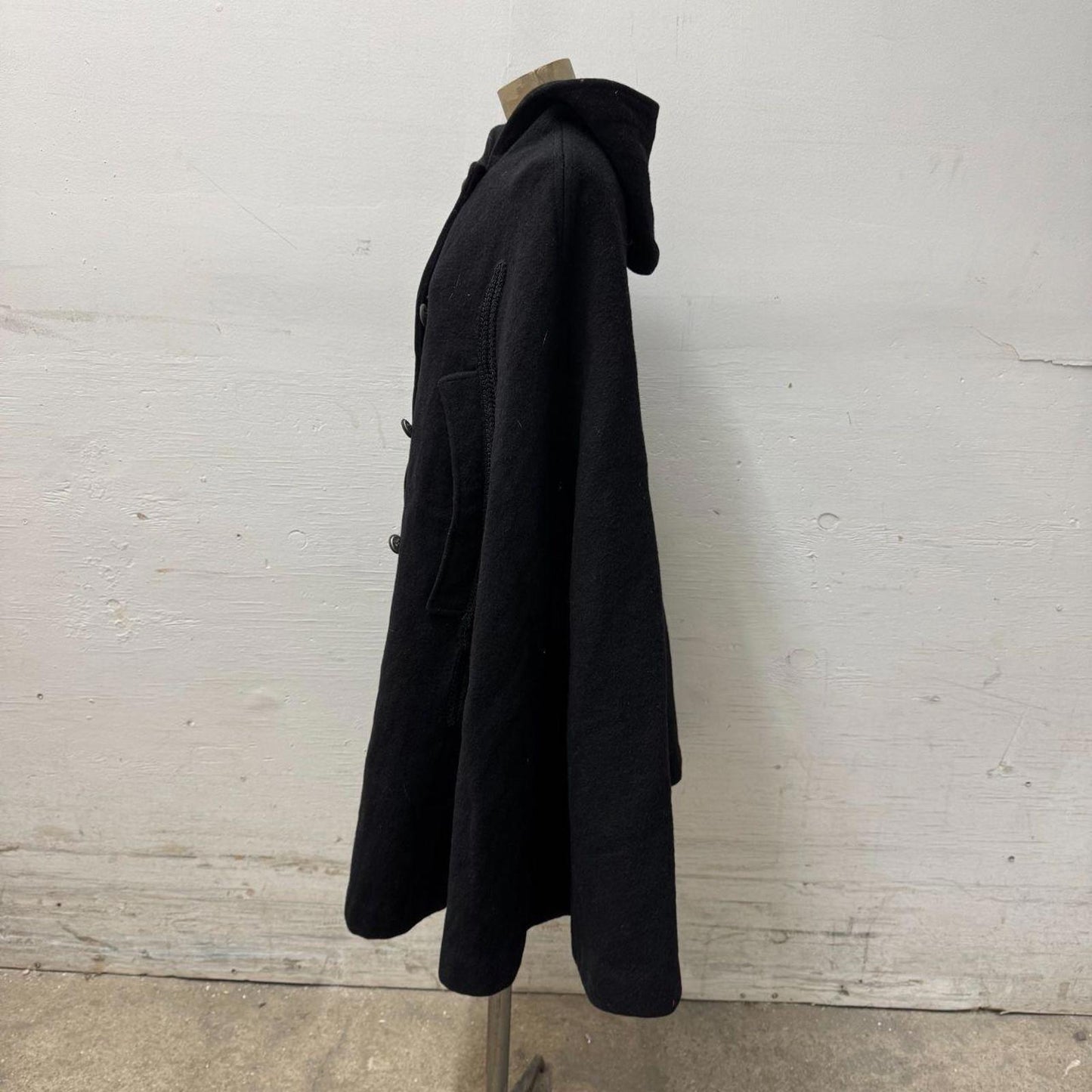 Vtg 60s Saks Fifth Ave Wool Cape Made in England Double Breasted Soutache Trim
