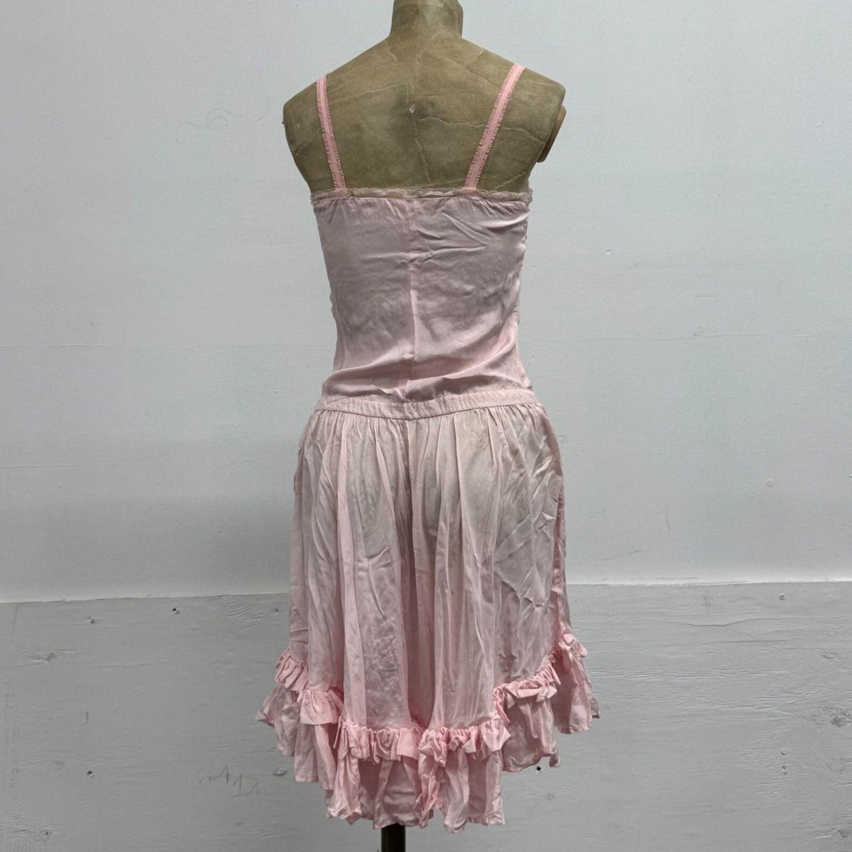 Vintage Y2K Pink 100% Silk Ruffle Mini Dress