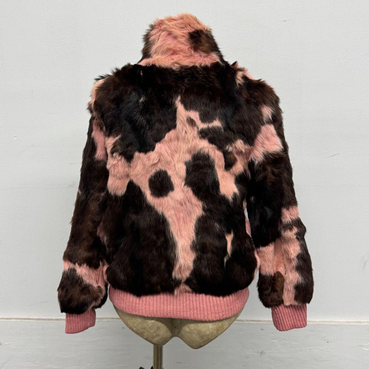 Vintage Y2K Pink Cow Print Rabbit Fur Jacket