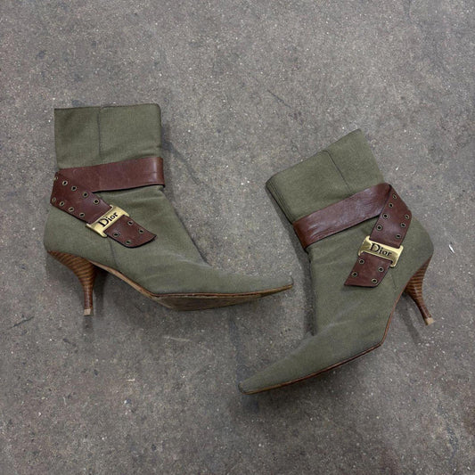 Vintage Y2K Dior by John Galliano Olive Green Ankle Booties 38