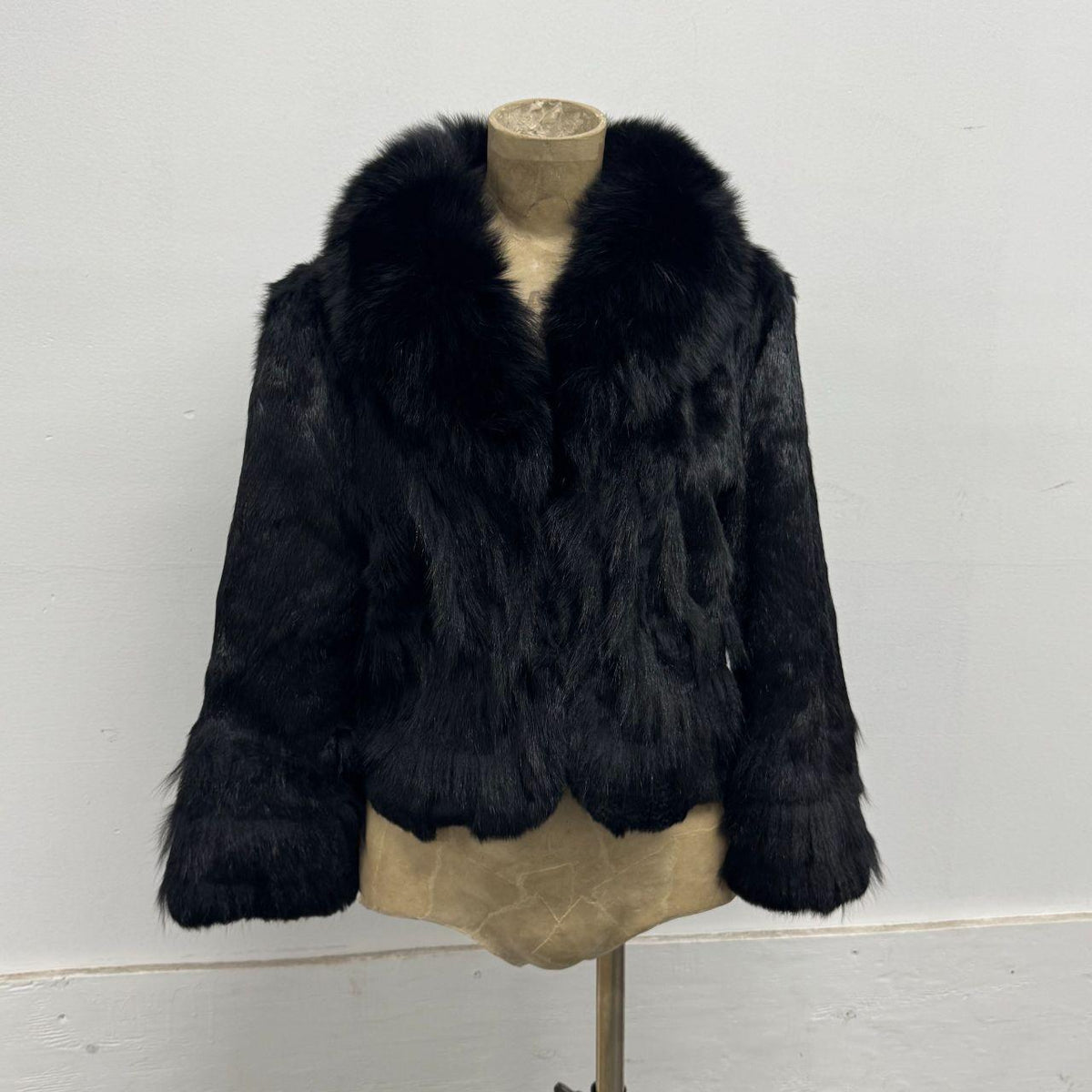 Vintage Black Rabbit & Fox Fur Coat Afghan Penny Lane Cropped Jacket