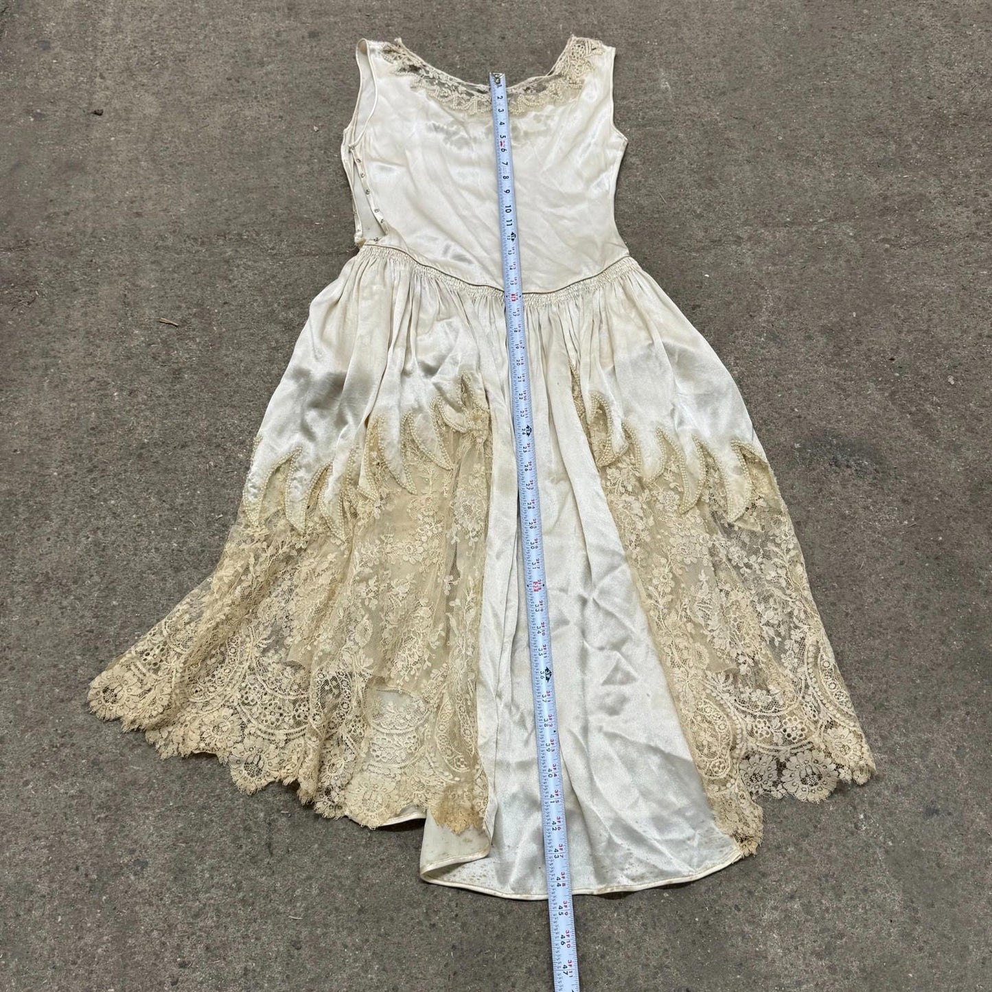 Antique 1920s Silk & Lace White Pearl Robe de Style Flapper Dress Bridal Wedding