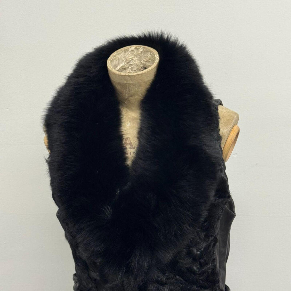 Vintage Black Fox Fur Leather & Curly Wool Vest