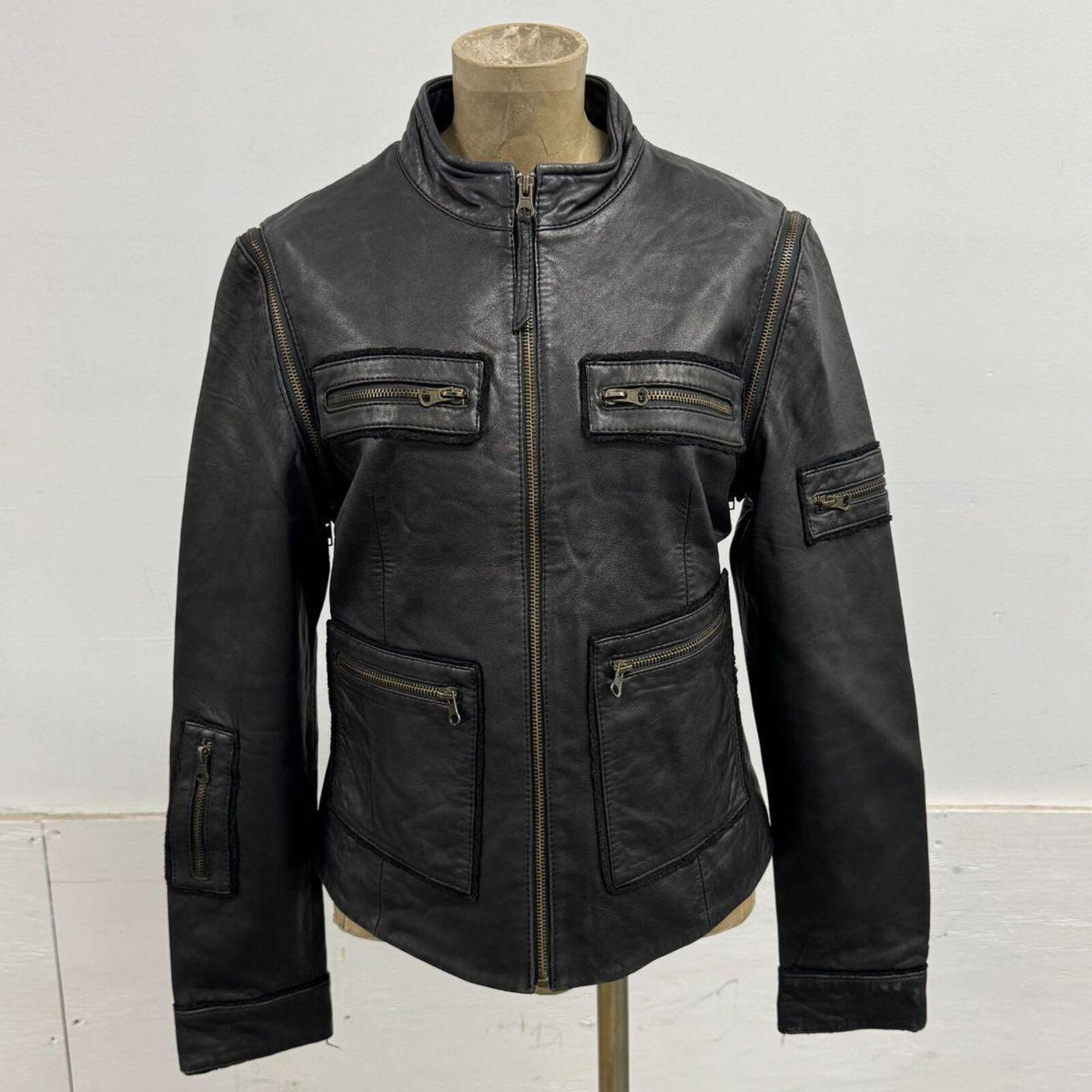 Vintage Black Detachable Sleeves Moto Leather Vest Jacket