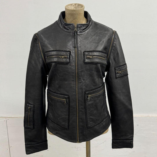 Vintage Black Detachable Sleeves Moto Leather Vest Jacket