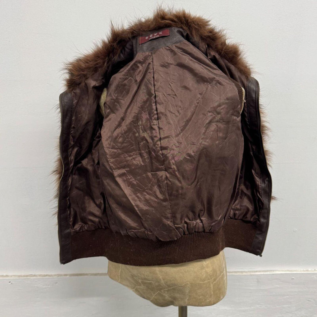 Vintage Y2K Chocolate Fox Fur & Leather Cable Knit Vest