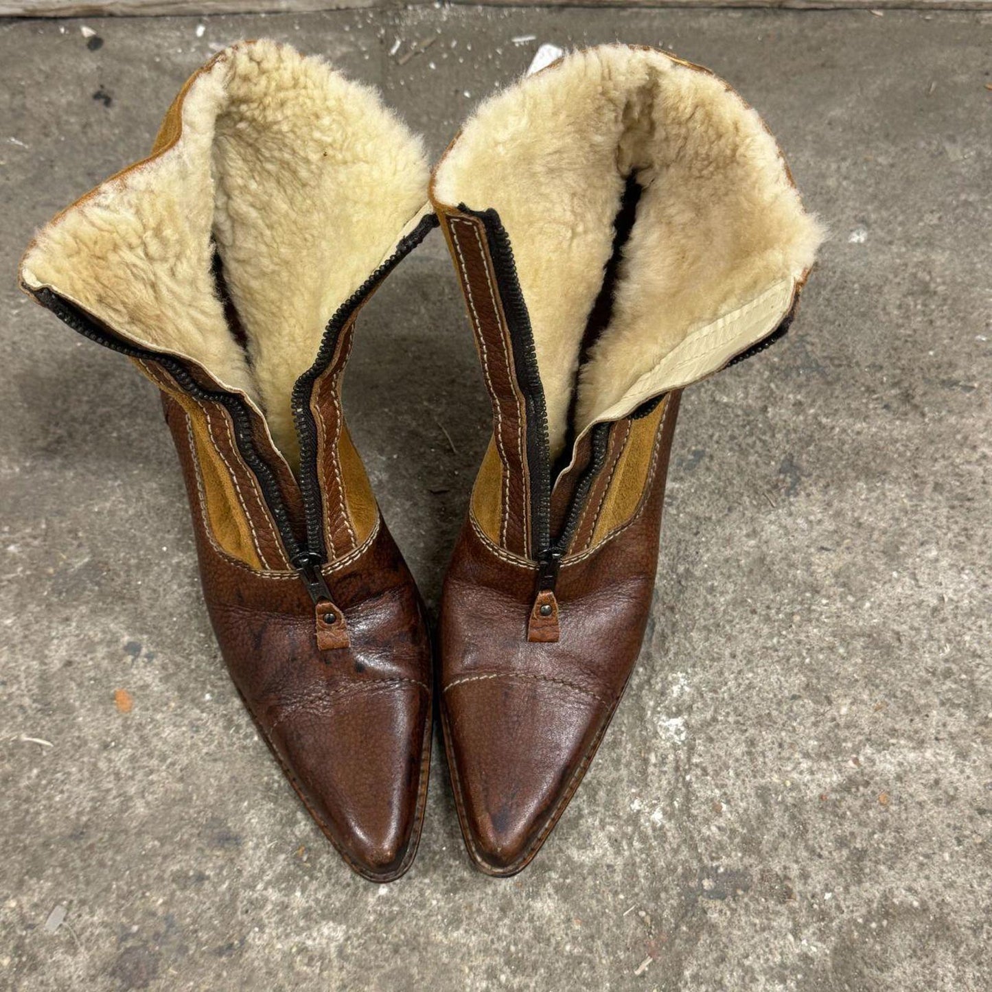 Y2K Vintage Miu Miu Brown Shearling-Lined Leather Booties