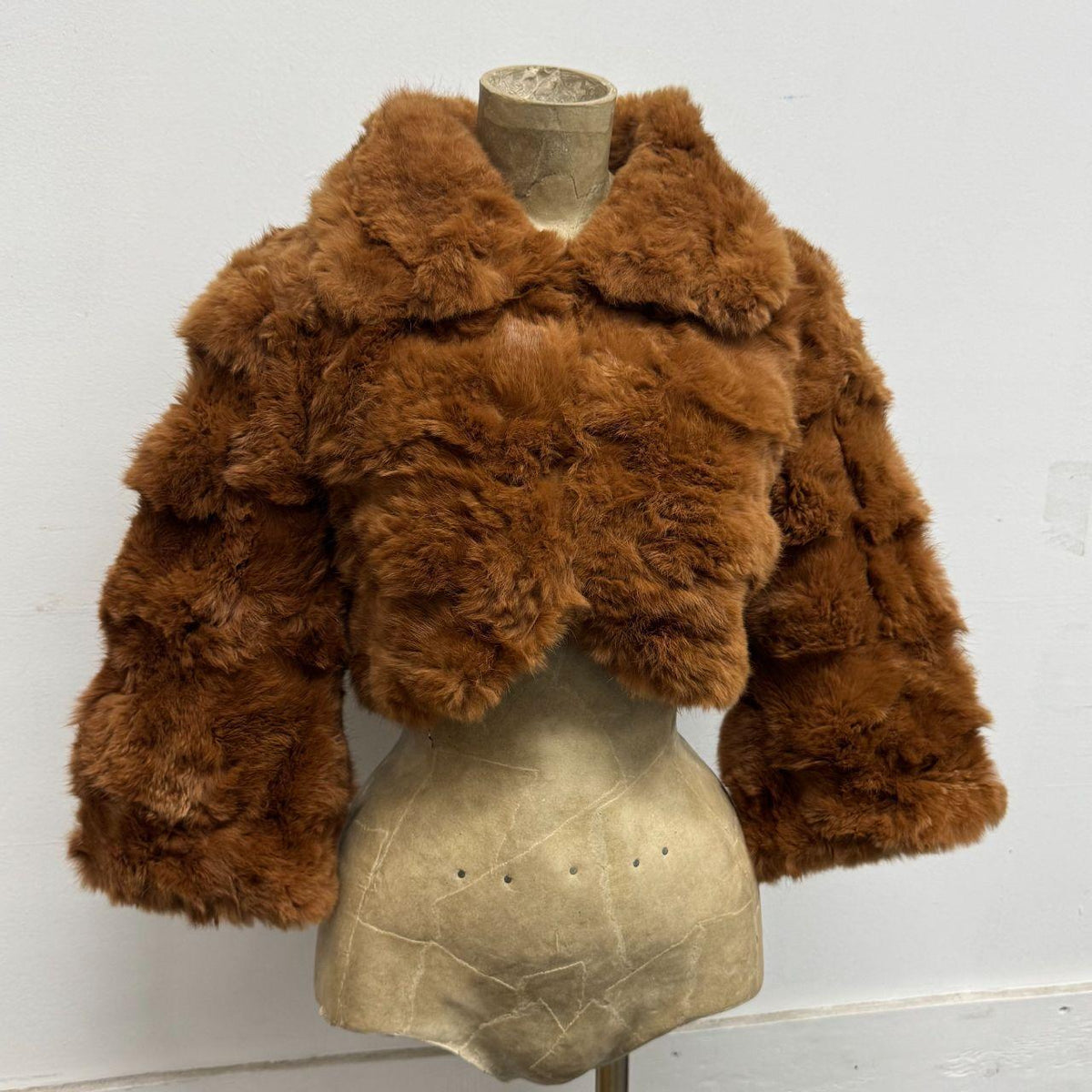 Vintage Y2K Tan Brown Rabbit Fur Jacket Coat Bolero
